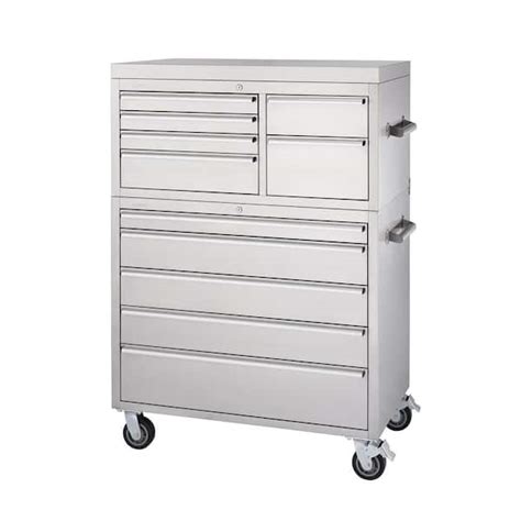 pro stainless steel double stack tool box|TRINITY 43 in. x 25 in. Stainless Steel Tool Chest Combo.